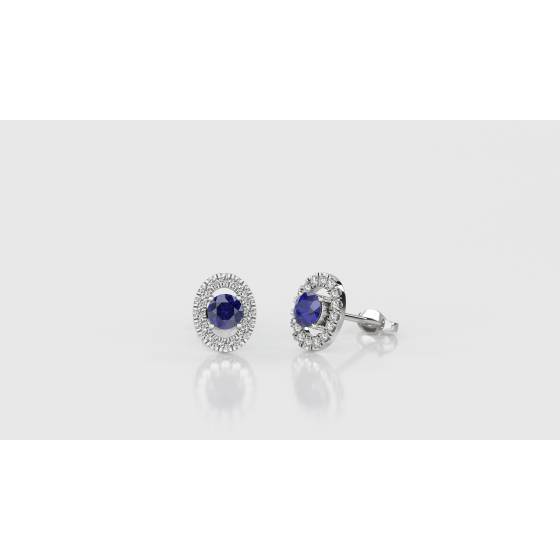 Round Blue Sapphire and Diamond Cluster Earrings