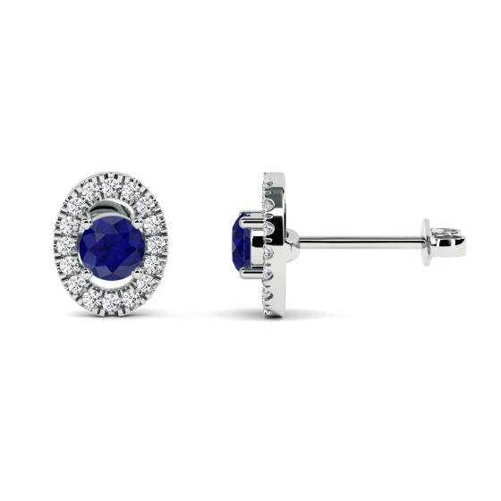 Round Blue Sapphire and Diamond Cluster Earrings