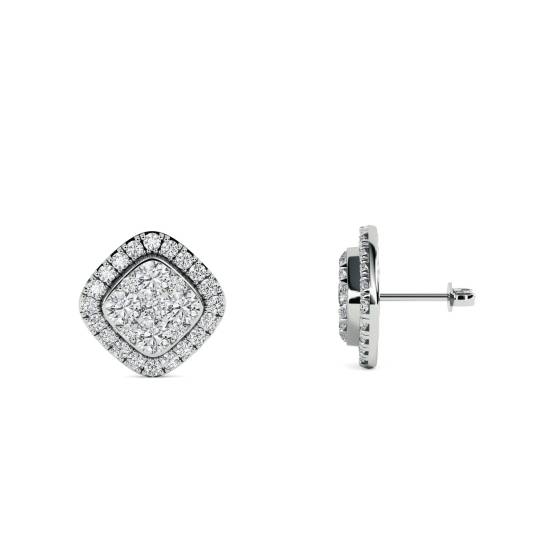 1.00ct VS/F-G Unique Round Natural Diamond Cluster Earrings