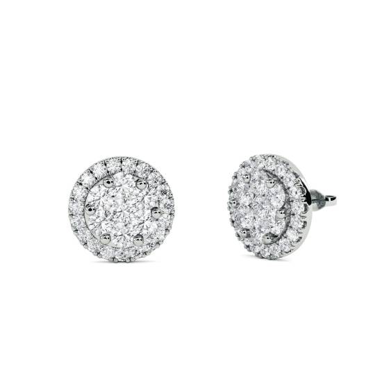 1.00ct VS/E-F Classic Round Natural Diamond Cluster Earrings