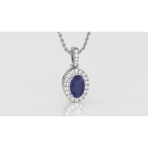 1.60ct Oval Shaped Blue Tanzanite and Diamond Pendant