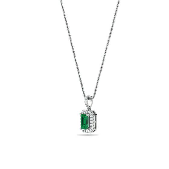 Green Emerald and Diamond Halo Pendant