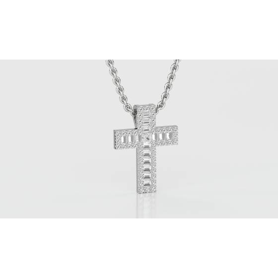 1.10ct Classic Round and Baguette Diamond Cross Pendant