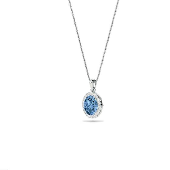 Round Shaped Aquamarine and Diamond Pendant