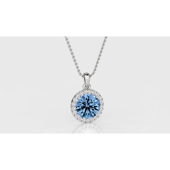 Round Shaped Aquamarine and Diamond Pendant