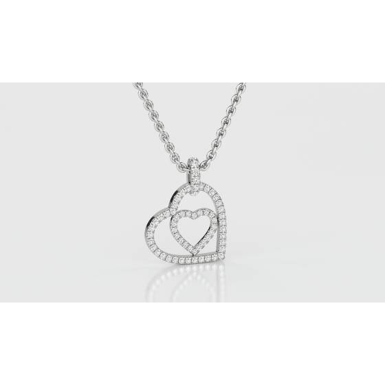 Classic Round Diamond Double Heart Pendant