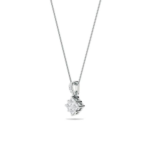 Cluster Princess and Round Diamond Designer Pendant