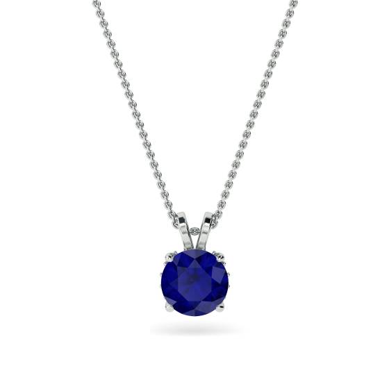 Round Blue Sapphire Diamond Pendant