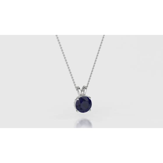 Round Blue Sapphire Diamond Pendant