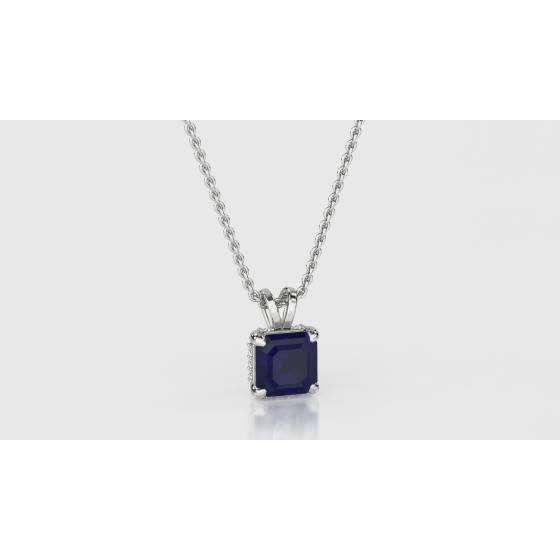 Asscher Blue Sapphire Diamond Pendant