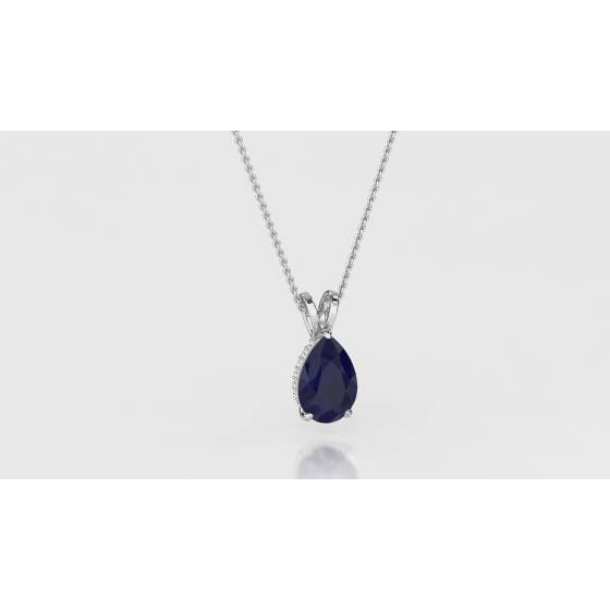 Pear Blue Sapphire Diamond Pendant