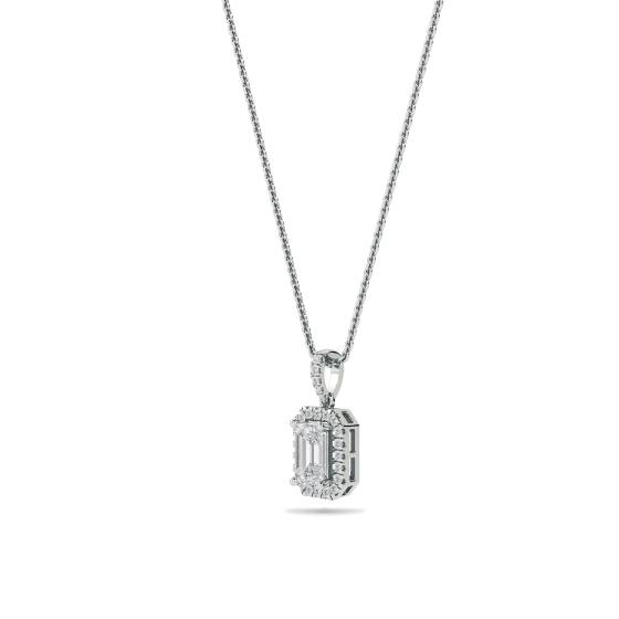 Emerald Diamond Single Halo Pendant