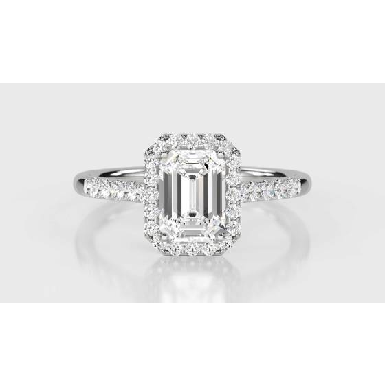 Emerald Diamond Single Halo Shoulder Set Ring