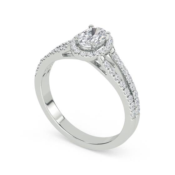 Oval Diamond Halo Shoulder Set Ring