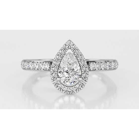 Pear Diamond Single Halo Shoulder Set Ring