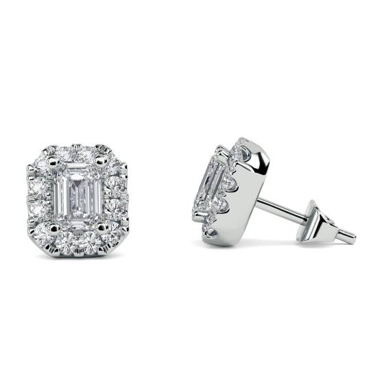 Emerald and Round Diamond Cluster Earrings