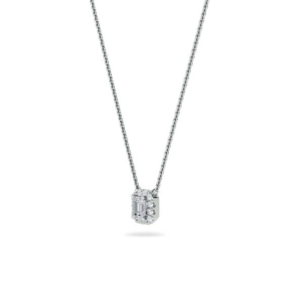 Emerald and Round Diamond Halo Pendant