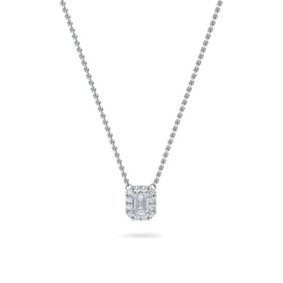 Emerald and Round Diamond Halo Pendant