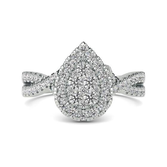Single Halo Round Diamond Cluster Shoulder Set Ring