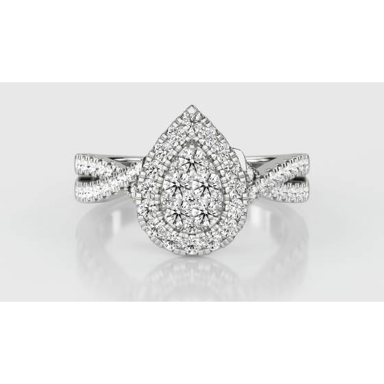 Single Halo Round Diamond Cluster Shoulder Set Ring