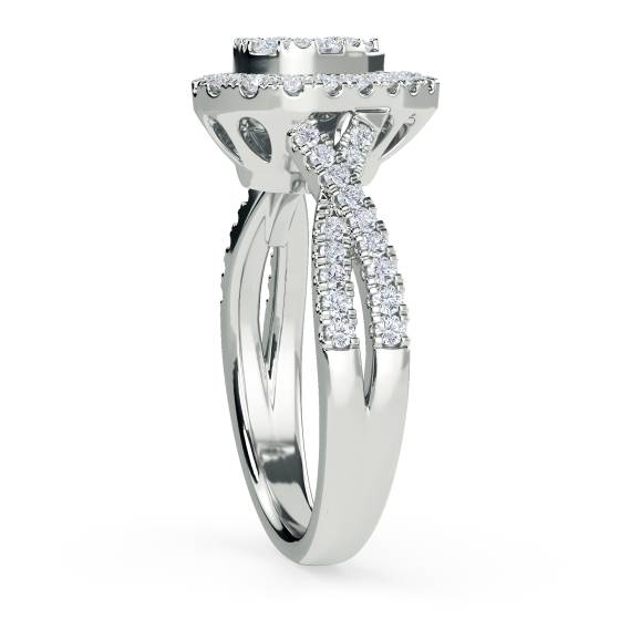 Single Halo Round Diamond Cluster Shoulder Set Ring