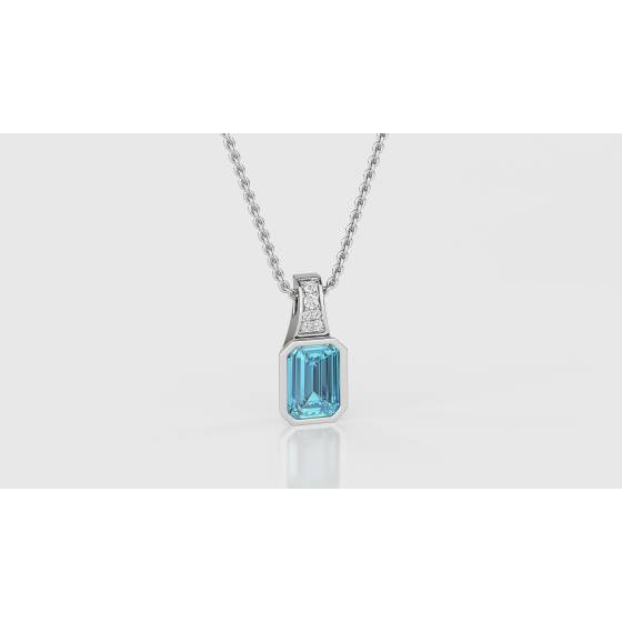 2.20ct Aquamarine Bezel Set Pendant and Chain