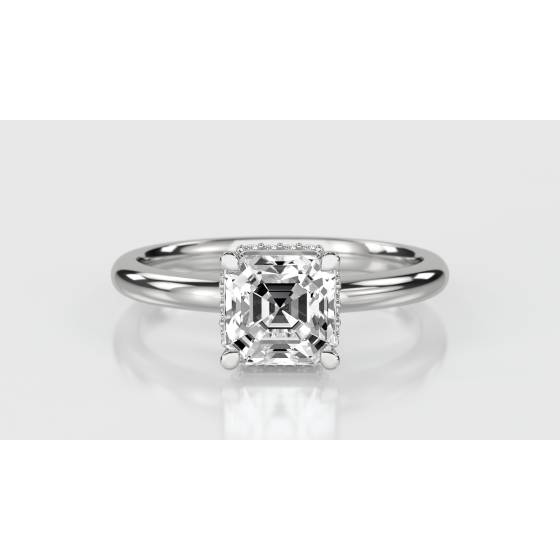 Asscher Diamond Low Set Hidden Halo Ring