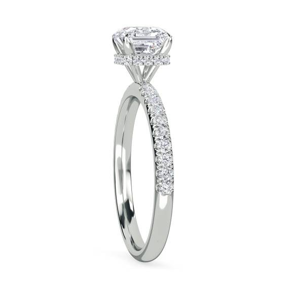 Asscher Diamond High Set Hidden Halo Shoulder Set Ring
