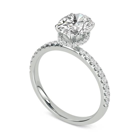 Oval Diamond High Set Hidden Halo Shoulder Set Ring