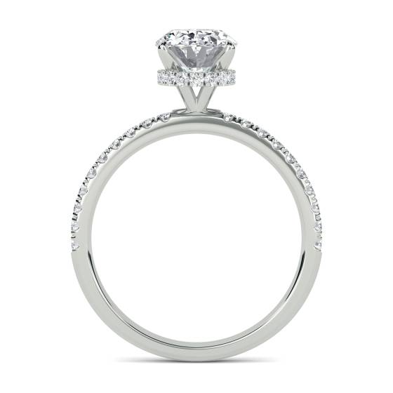 Oval Diamond High Set Hidden Halo Shoulder Set Ring
