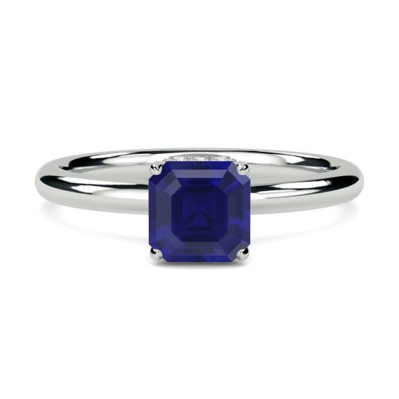 Asscher Blue Sapphire Gemstone Halo Ring