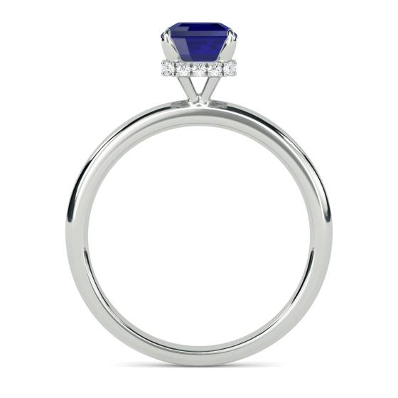 Asscher Blue Sapphire Gemstone Halo Ring