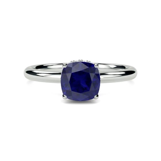 Cushion Blue Sapphire Gemstone Halo Ring