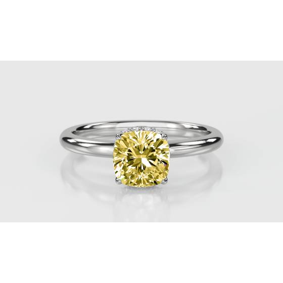 Cushion Yellow Diamond Halo Ring