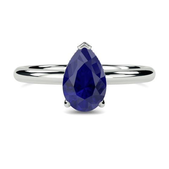 Pear Blue Sapphire Gemstone Halo Ring