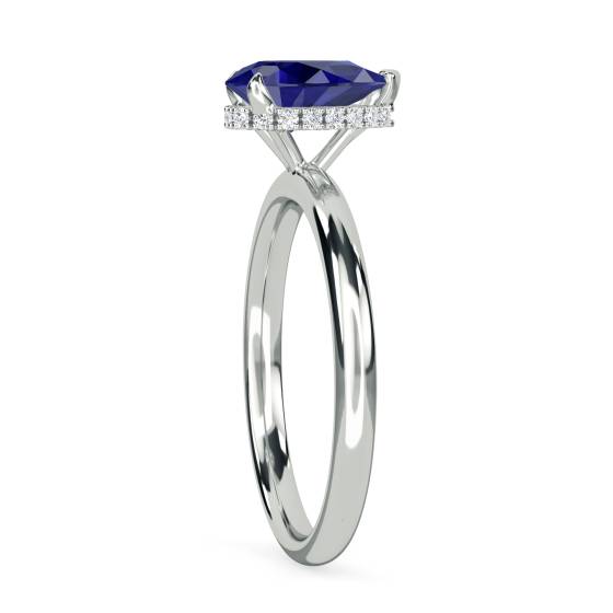 Pear Blue Sapphire Gemstone Halo Ring