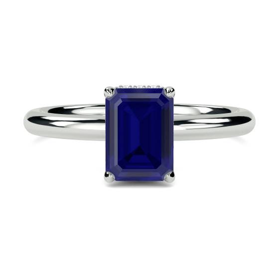 Radiant Blue Sapphire Gemstone Halo Ring
