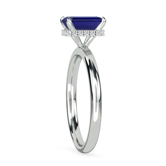 Radiant Blue Sapphire Gemstone Halo Ring