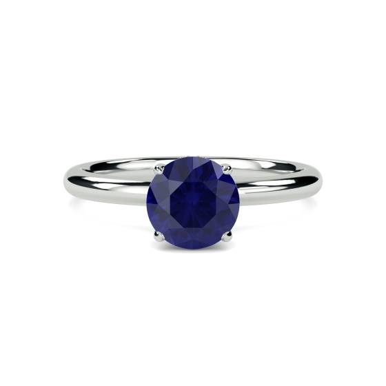 Round Blue Sapphire Gemstone Halo Ring