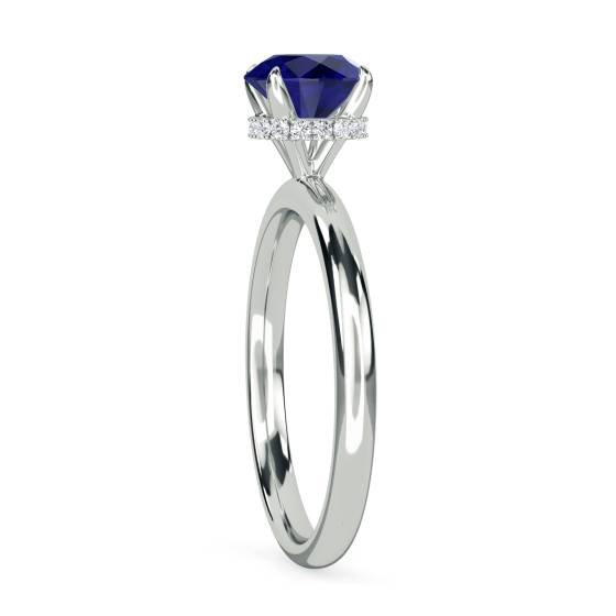 Round Blue Sapphire Gemstone Halo Ring