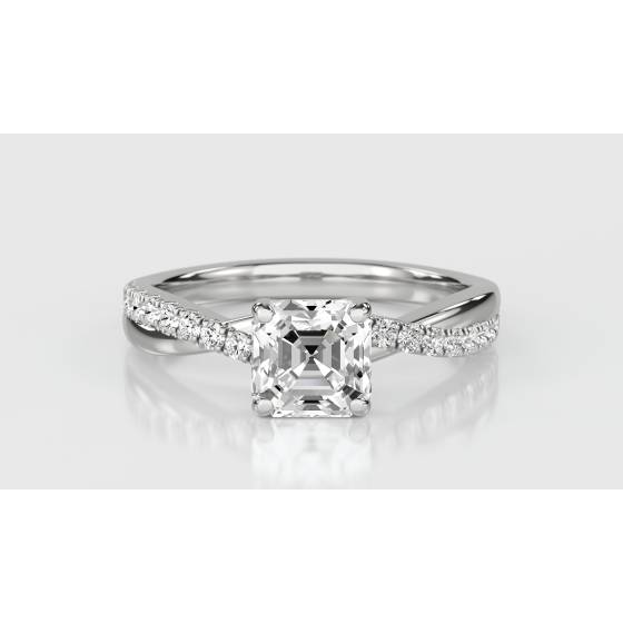 Infinity Asscher Shoulder Set Diamond Engagement Ring