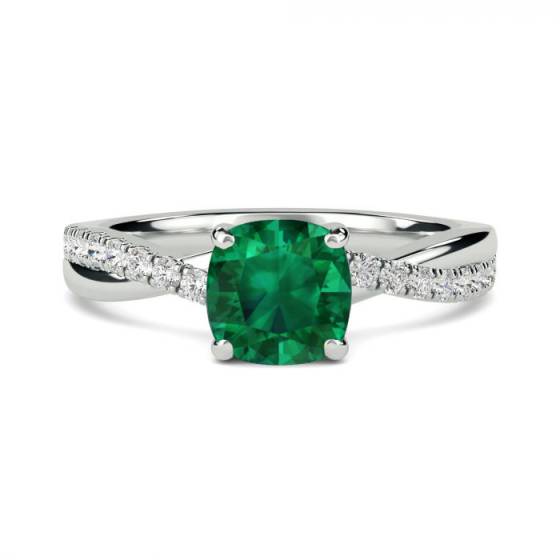 Fancy Emerald Green Cushion Diamond Shoulder Set Ring