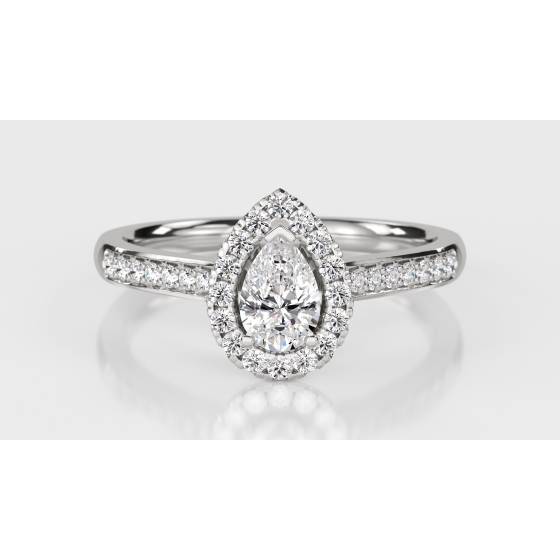 Pear Diamond Single Halo Shoulder Set Ring