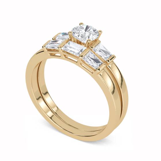 Round Diamond Shoulder Set Ring With Matching Band