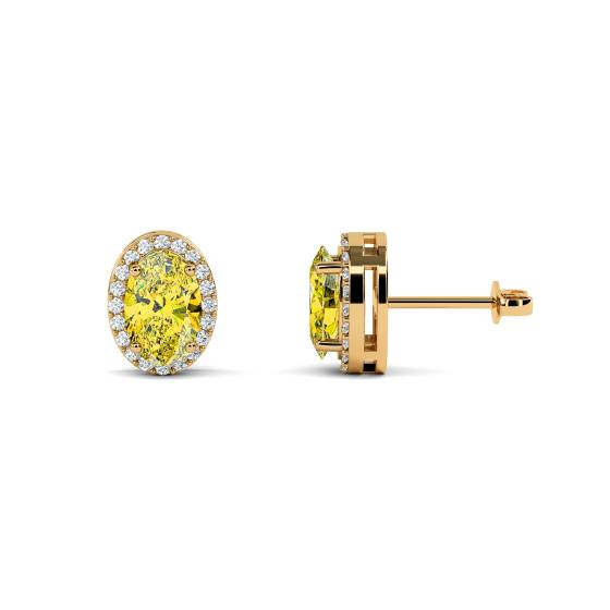 Fancy Yellow Oval Diamond Halo Earrings