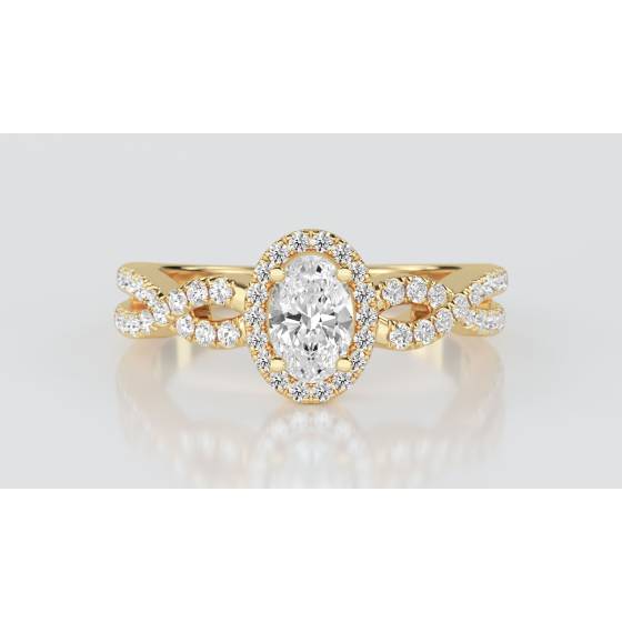 Oval Diamond Halo Shoulder Set Ring