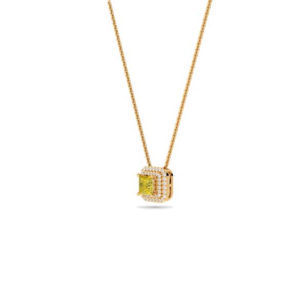 Fancy Yellow Cushion Diamond Halo Pendant