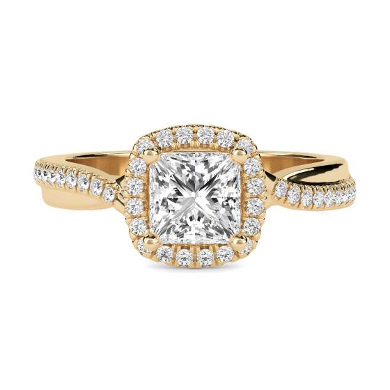 Princess Diamond Single Halo Shoulder Set Ring