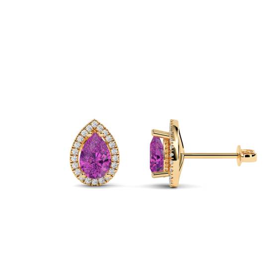 Pear Shaped Pink Sapphire and Diamond Cluster Earrings
