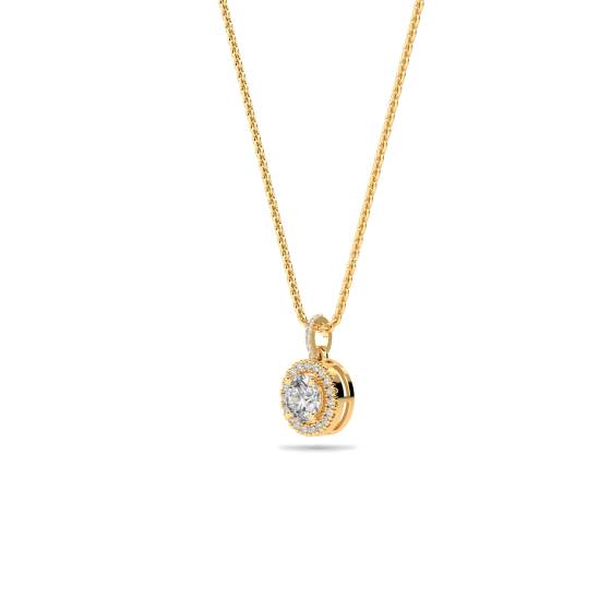 Pave Set Round Diamond Single Halo Pendant